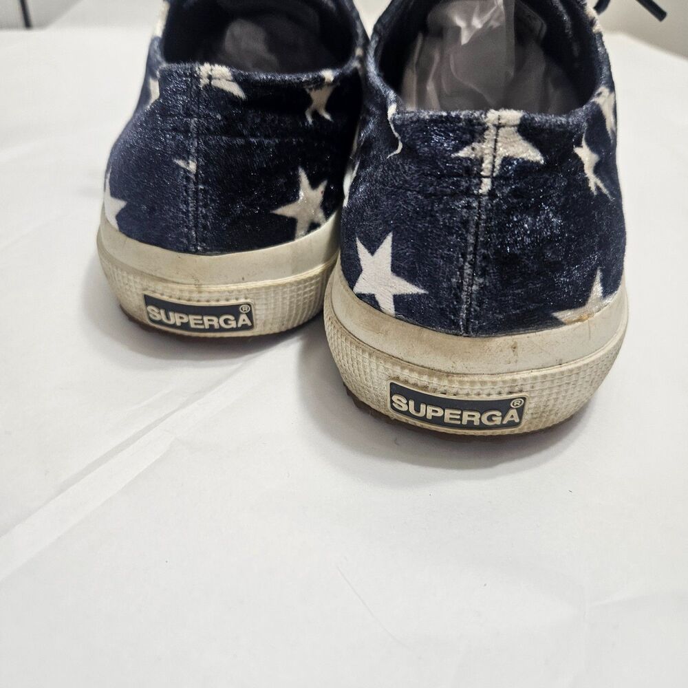 SUPERGA Velvet Sz W7 Blue Sneakers with Star Print - Picture 4 of 8